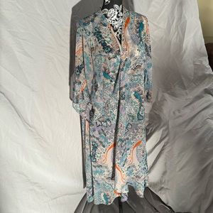 Brightly colored sheer calf length kimono